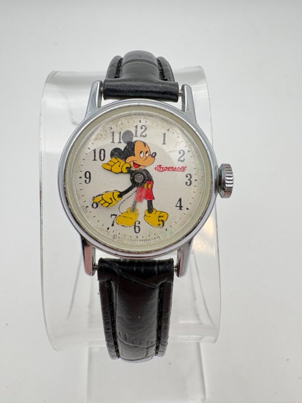 Vintage Ingersoll Mickey Mouse Mechanical Wind Up Watch Stainless Back Works